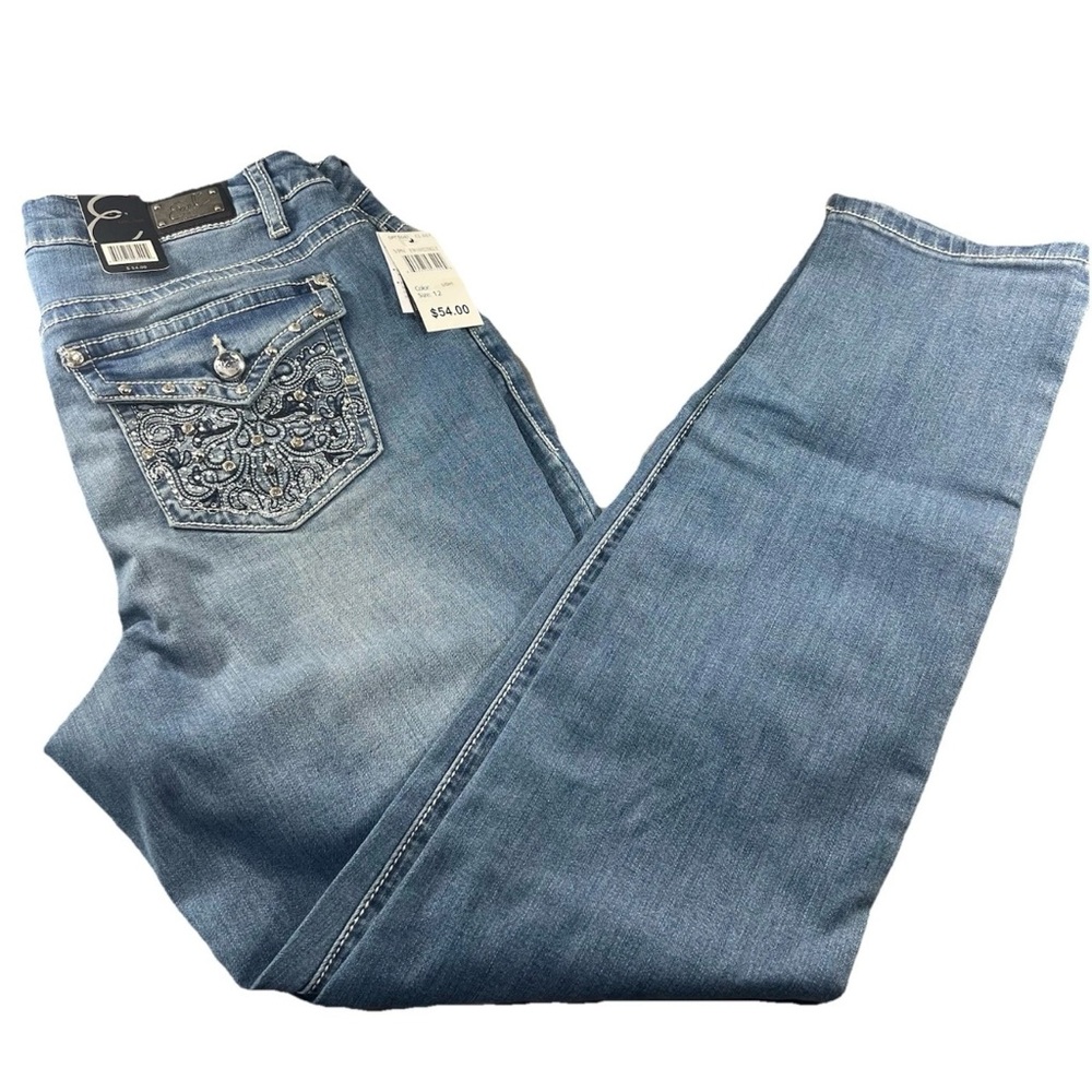 Earl Jean Women's Embellished Embroidered Rhinestone Skinny Jeans Size 12W NWT